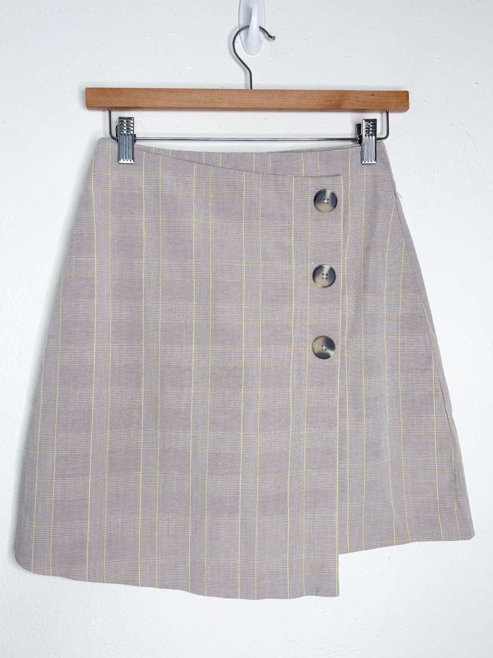 Frank & Oak Asymmetrical Plaid Skort Taupe Yellow Size XS NWOT